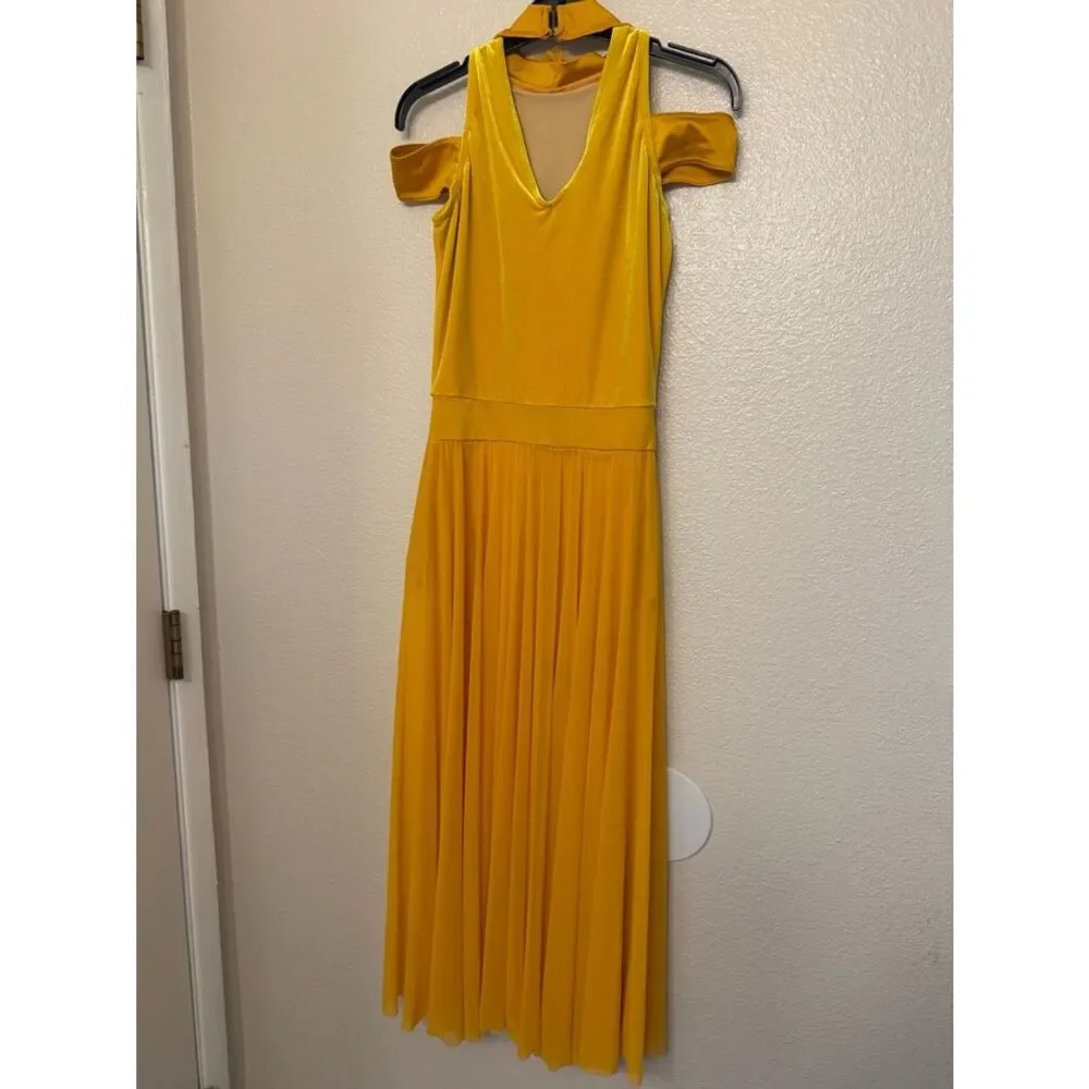 WEISSMAN Dance Costume yellow velvet maxi appliqué dress WASTE OF TIME 10984 SA